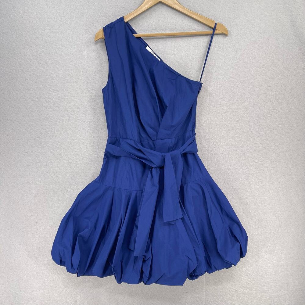 Derek Lam 10 Crosby Dress Womens 2 Blue One Shoulder Ballon Above Knee Tie Front
